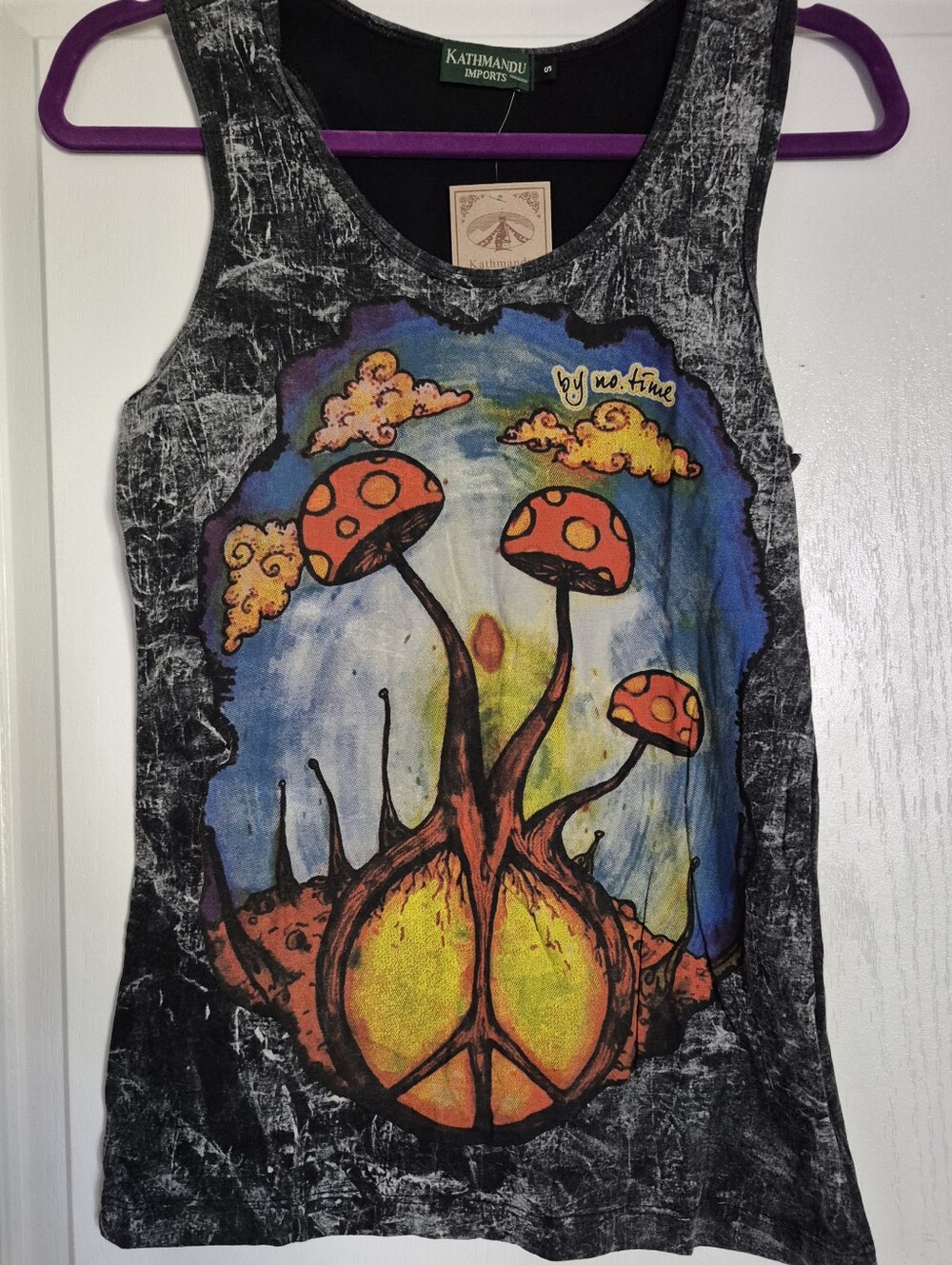 Kathmandu Graphic Tank Top - Black with Multicolor Mushroom Art